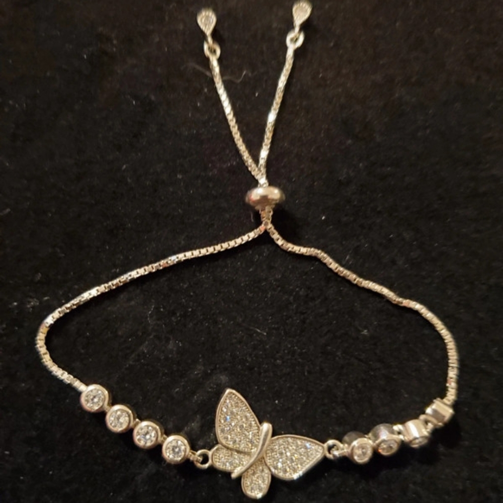 Blingy Silver Crystal Rhinestone Butterfly Slide Bracelet